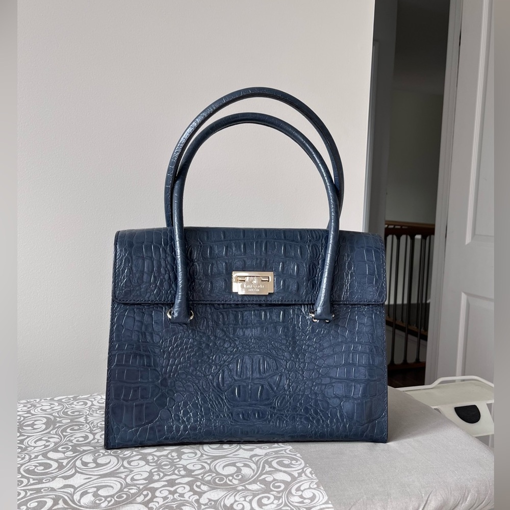 kate spade Navy Crocodile-Embossed Large Structured Shoulder  Bag